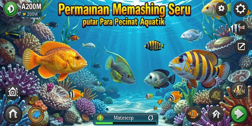 Tampilan gameplay A200M dengan aktivitas memancing yang seru dan interaktif.