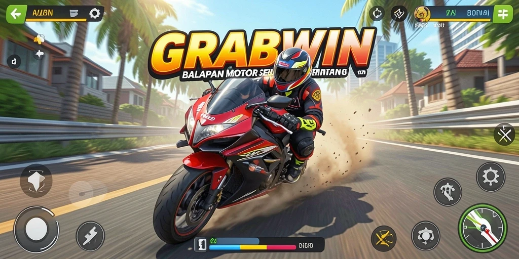 Tampilan mendebarkan permainan balapan motor dalam GRABWIN.