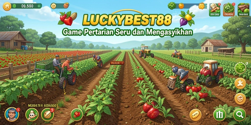Screenshot utama LUCKYBEST88 menampilkan gameplay pertanian yang seru.