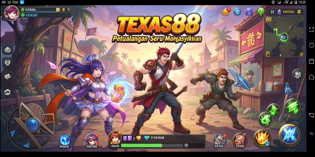 Screenshot gameplay TEXAS88 menampilkan aksi seru dan karakter anime.